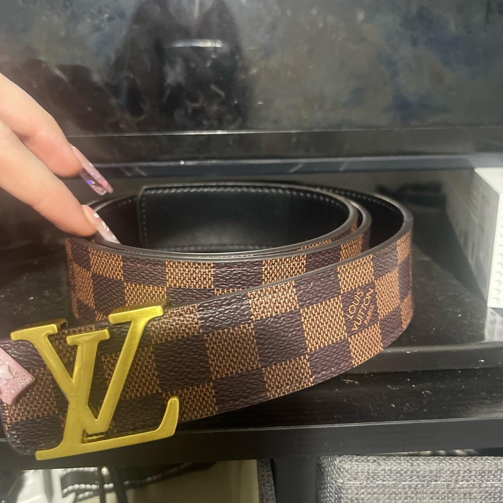 Louis Vuitton Brown Damier Belt with Gold LV Buckle